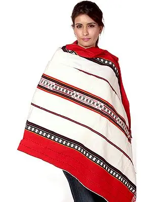 Ivory and Red Folk Shawl Woven in Nagaland