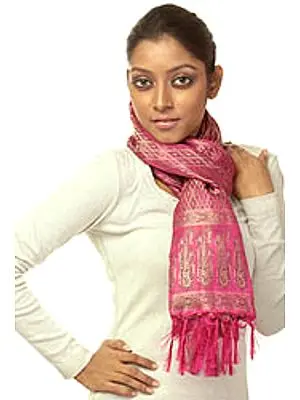 Fuchsia Resham Tehra Stole with Paisleys Woven All Over