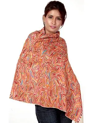 Multi-Color Densely Hand-Embroidered Aari Stole from Kashmir