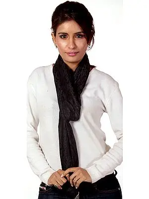 Gray-Black Cashmere Stole with Self Weave