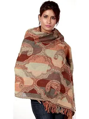 Brown Woven Cutwork Jamawar Shawl