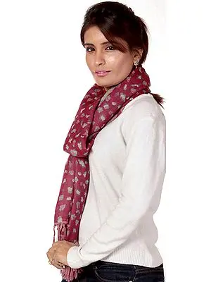 Dry-Rose Jamawar Stole with Woven Flowers