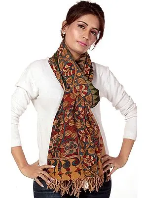 Hand-Painted Kalamkari Folk Stole from Andhra Pradesh