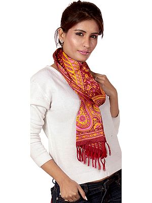 Burgundy Scarf with Printed Paisleys