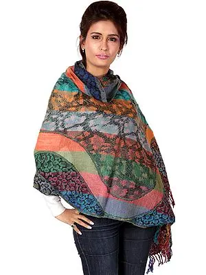 Multi-Color Jamawar Stole with All-Over Weave
