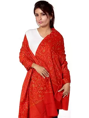 Orange Tusha Shawl with All-Over Jafreen Jaal Embroidery