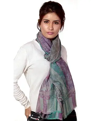 Reversible Lilac and Teal Pure Pashmina Printed Stole