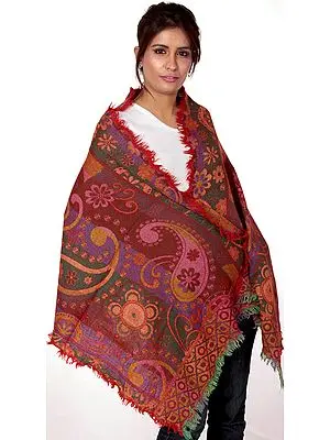 Multi-Color Boiled-Wool Stole Fringed on All Sides