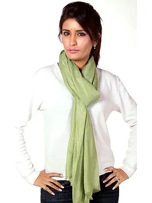 Tea-Green Cashmere Stole with Self Weave