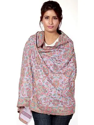 Lavender Kani Stole with Woven Paisleys in Multi-Color Threads