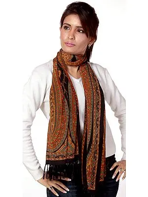 Black Scarf with Printed Mughal Design