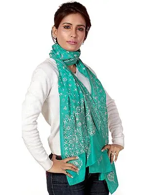 Spectra-Green Stole with Kantha Stitch Embroidery by Hand