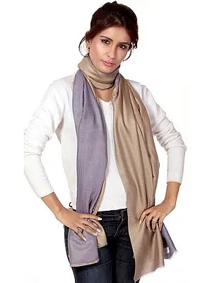 Amethyst and Khaki Pure Pashmina Stole as an Imitation of Shahtush