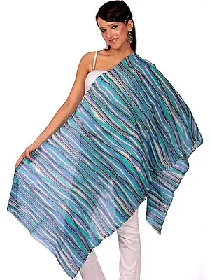 Icy-Blue Scarf with Dyed Stripes