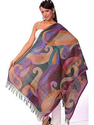 Multi-Color Jamawar Stole with All-Over Woven Paisleys