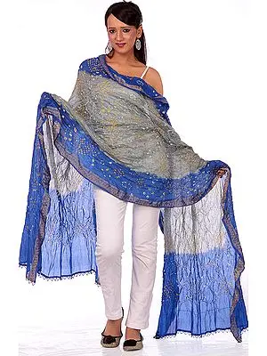 Blue and Gray Bandhani Dupatta from Gujarat