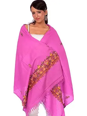 Hot-Pink Stole with Hand Embroidered Flowers on Borders