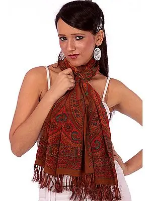 Brown Scarf with Printed Paisleys