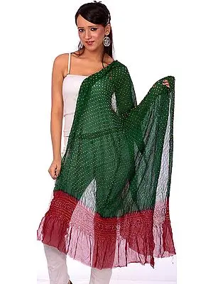 Green and Maroon Bandhani Dupatta from Gujarat