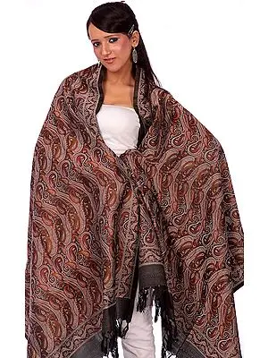 Gray Stylized Paisley Banarasi Shawl with All-Over Weave