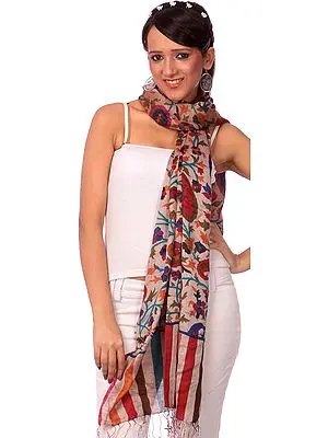 Multi-Color Kani Stole with Printed Paisleys