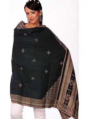 Midnight-Navy Shawl from Kutchh with Threadwork and Mirrors