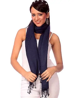 Midnight Blue Blue Silk-Pashmina Stole from Nepal