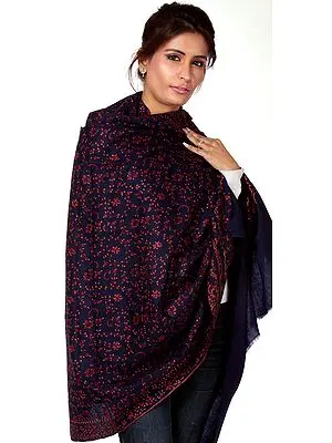 Midnight-Blue Tusha Shawl with All-Over Jafreen Jaal Embroidery