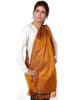 Golden Tehra Banarasi Stole Hand-Woven with All-Over Paisleys