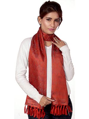 Molten-Lava Tehra Banarasi Stole Hand-Woven with All-Over Paisleys