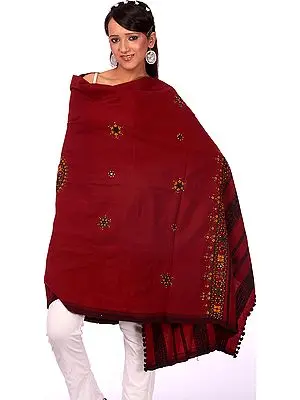 Maroon Shawl from Kutchh with Embroidered Bootis