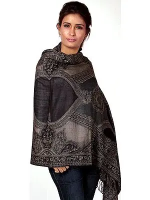 Black Jamawar Stole with Woven Paisleys