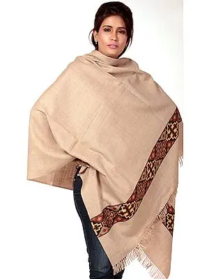 Khaki Kullu Shawl with Kinnauri Woven Border