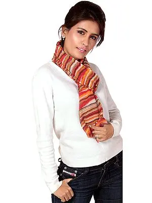 Orange and Red Scarf with Dyed Stripes