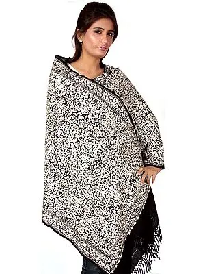 Black Stole with Aari Embroidered Paisleys All-Over
