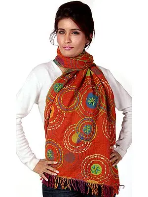 Orange Jamawar Stole with Aari Embroidery