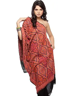 Black Densely Hand-Embroidered Aari Stole from Kashmir