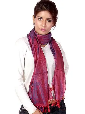 Ruby and Blue Banarasi Stole with Tanchoi Weave