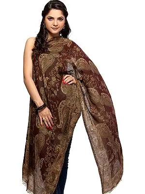 Brown Pure Pashmina Reversible Stole with Printed Paisleys