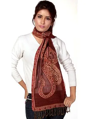 Brown Jamawar Scarf with Woven Paisley