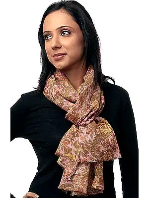 Pink Bamboo Scarf with Printed Flowers and Paisleys
