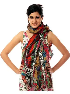 Multi-Color Jamawar Scarf with Zebra Weave