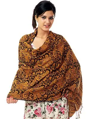Black and Amber Reversible Jamawar Stole