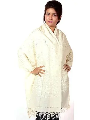 Ivory Stole with Aari-Embroidery and Crystals