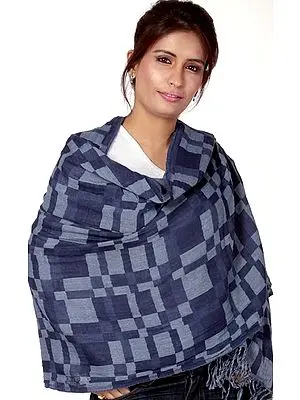 Blue Reversible Jamawar Stole with Geometric Weave