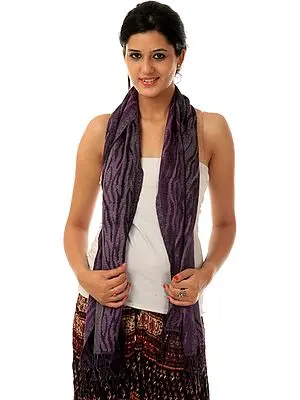 Purple and Gray Jamawar Scarf with Woven Tiger Stripes