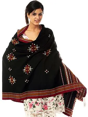 Black Woven Shawl from Kutchh with Mirrors