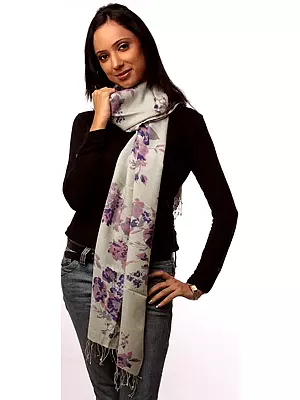Gray Floral Printed Scarf