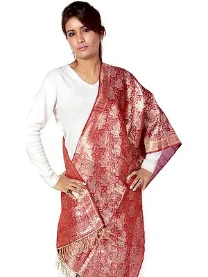 Red Brocaded Ganesha Stole from Banaras