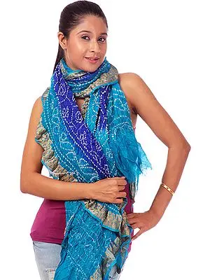 Turquoise and Blue Bandhani Stole from Gujrat